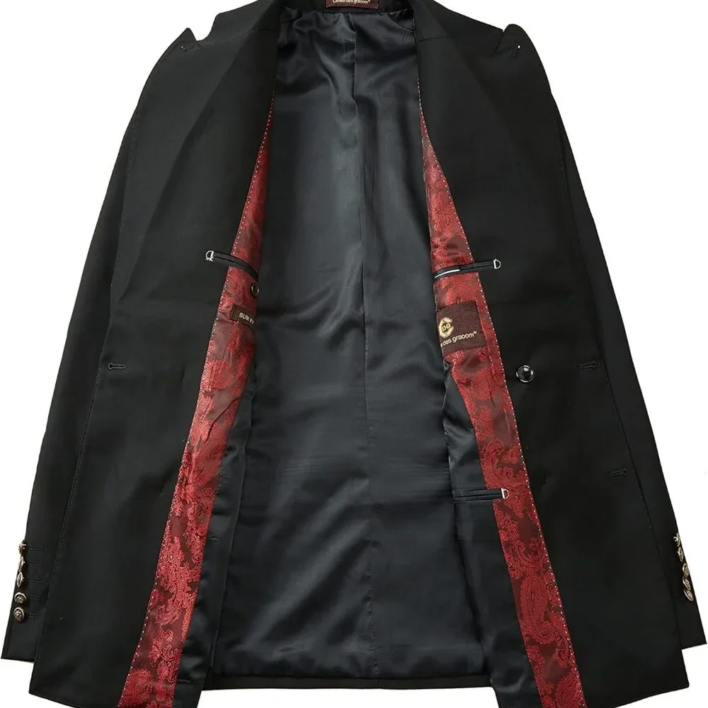 Men's Slim Fit 2 Piece Suit Double Breasted Business Wedding Prom Tuxedo Suits B - Picture 6 of 8